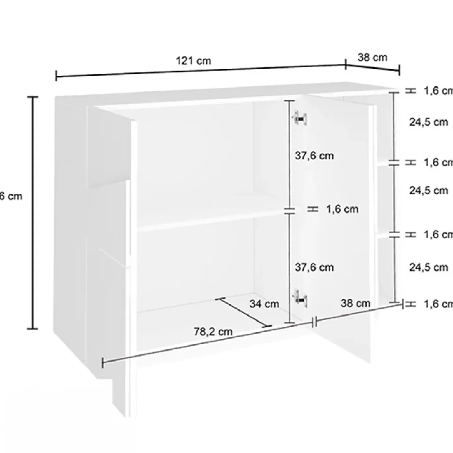 Madia 120x86h cm 2 ante e vani a giorno moderna bianco lucido Zenzero