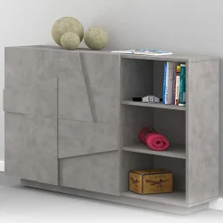 Madia 120x86h cm 2 ante e vani a giorno moderna grigio cemento Zenzero