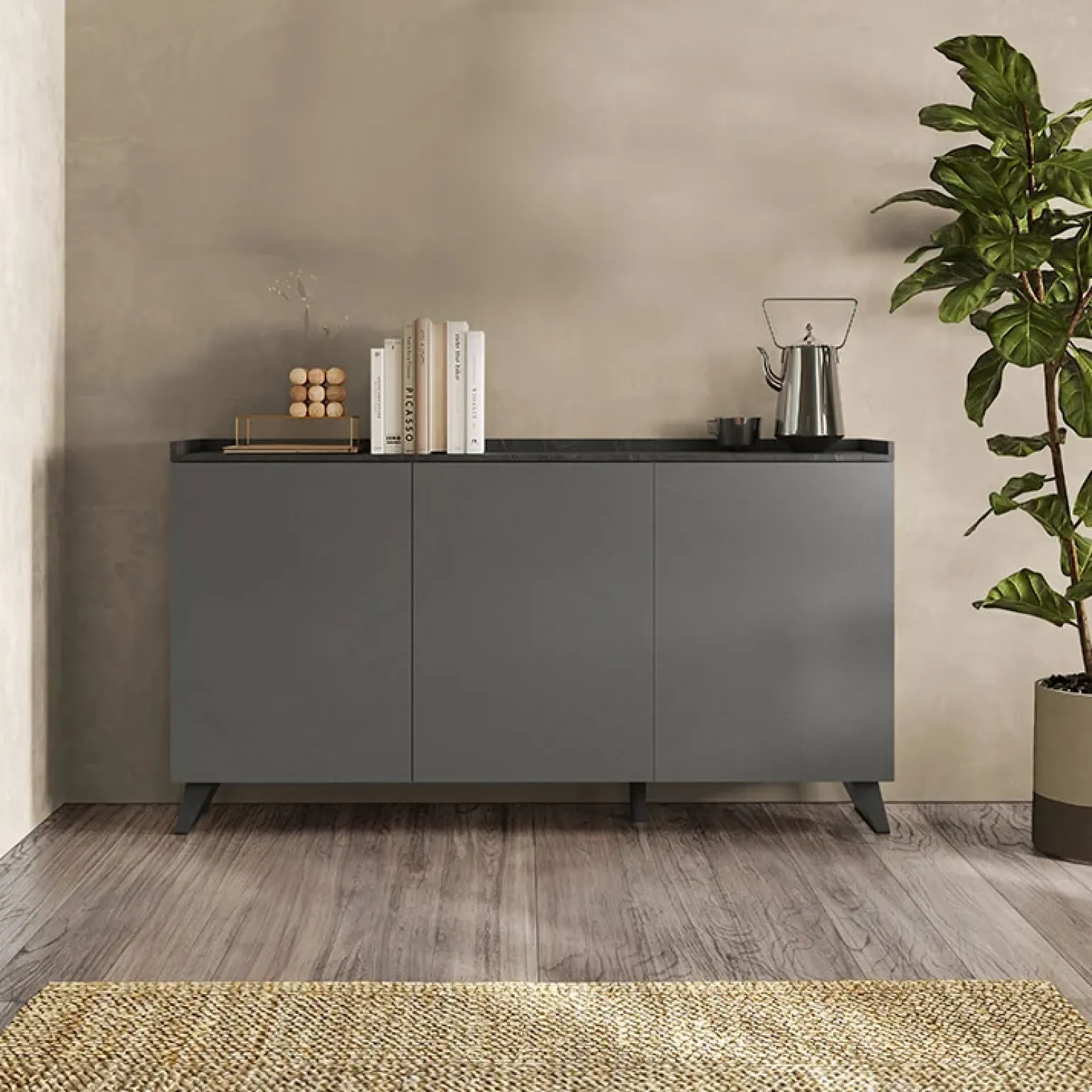 Madia 181x99h cm 3 ante grigio scuro antracite Jonson