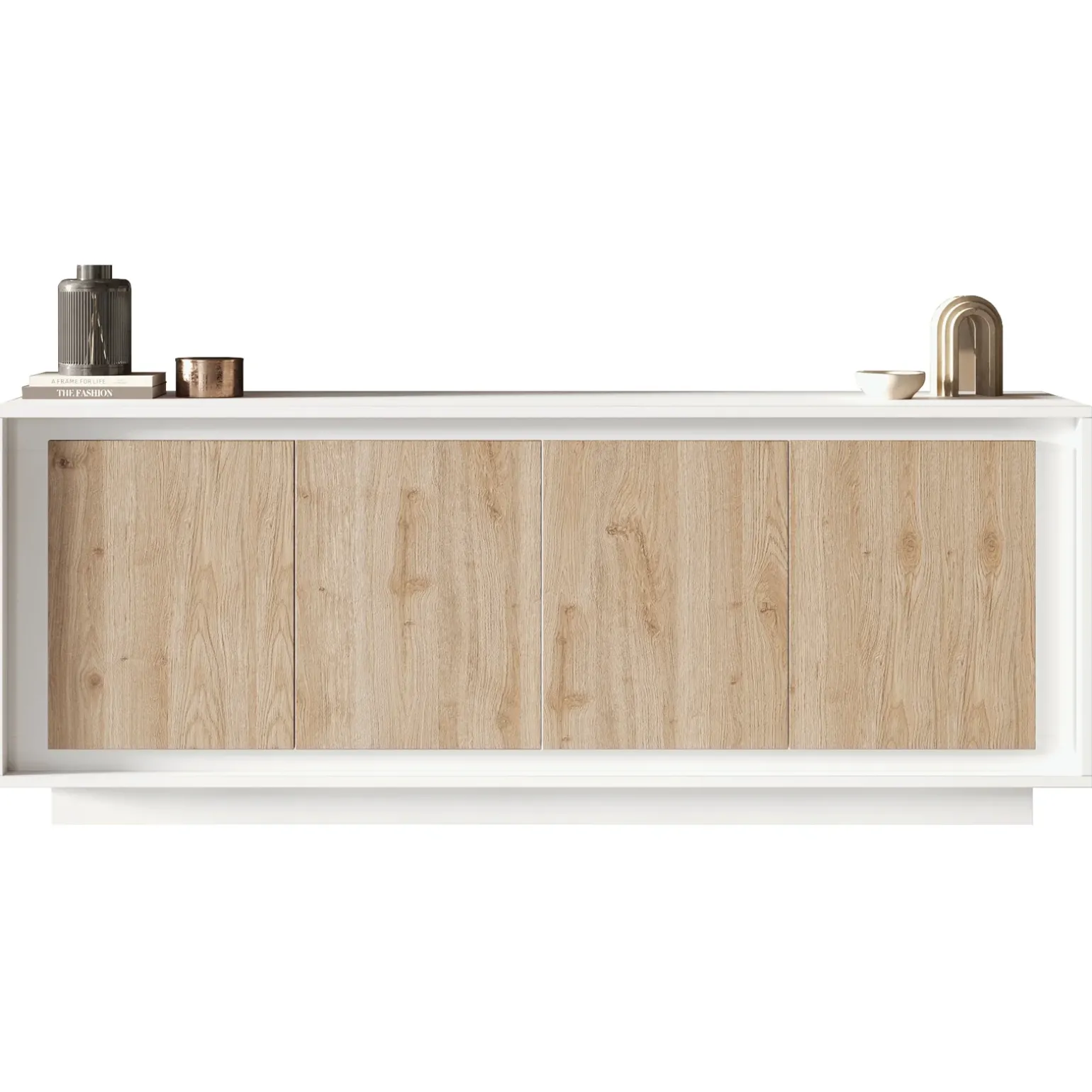 Madia 207x80h cm 4 ante moderna bianco opaco rovere chiaro Deluxe