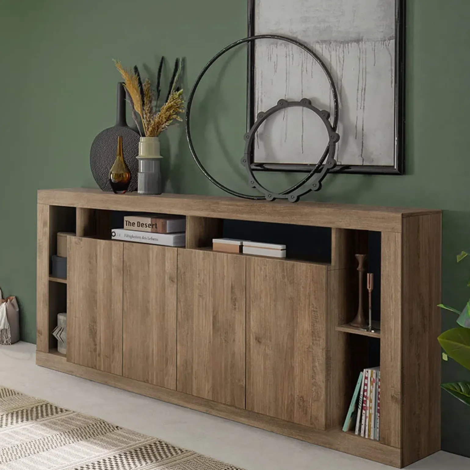Madia 210x102h cm 4 ante moderna rovere scuro Trilogy