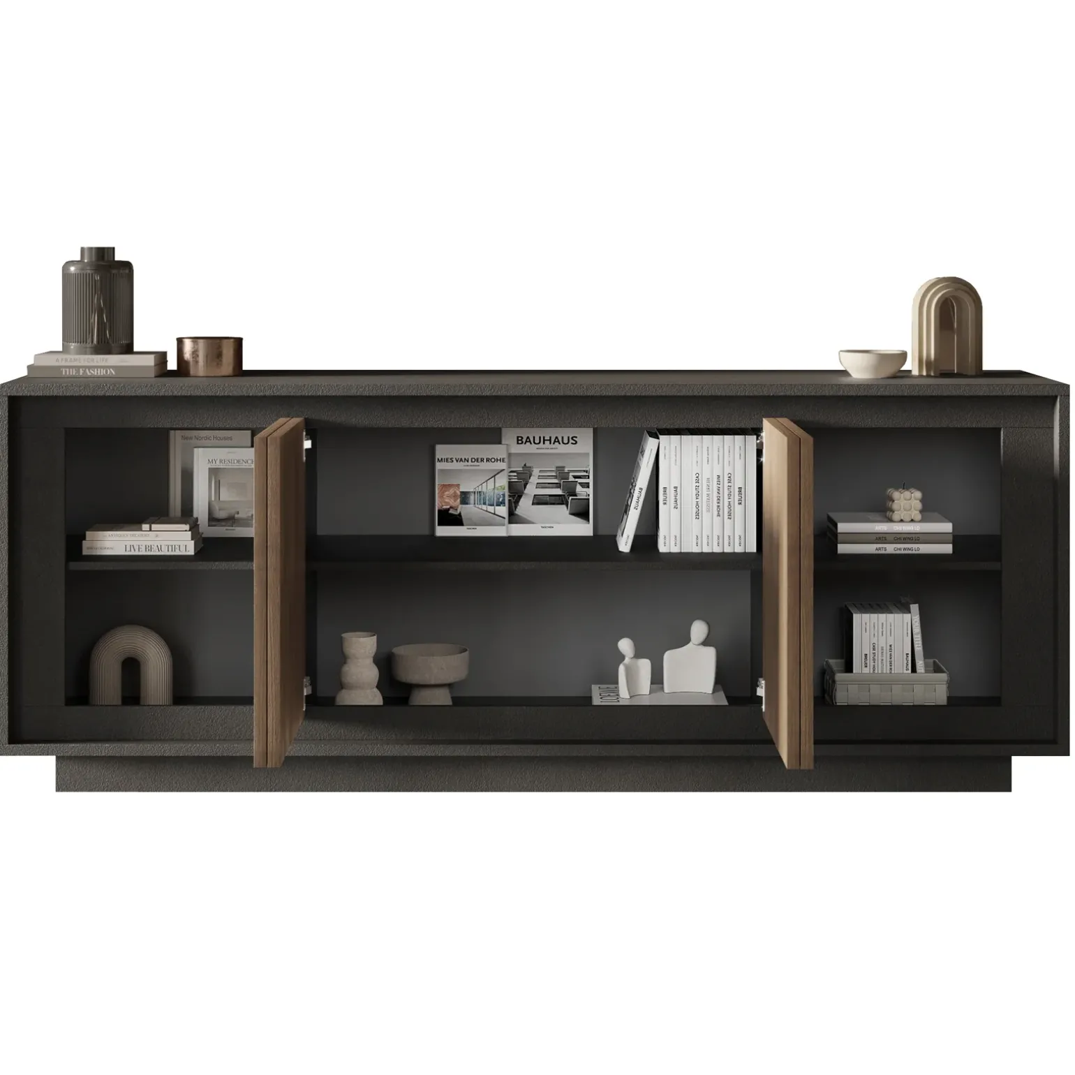Madia 207x80h cm 4 ante moderna antracite rovere scuro Deluxe