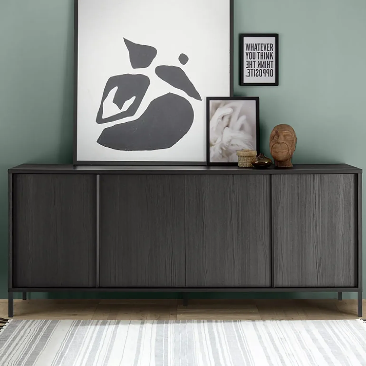 Madia 206x86h cm 4 ante moderna nero frassinato Absolut