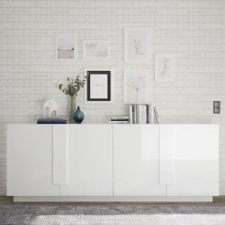 Madia 241x90h cm 4 ante moderna bianco laccato lucido Alvarez