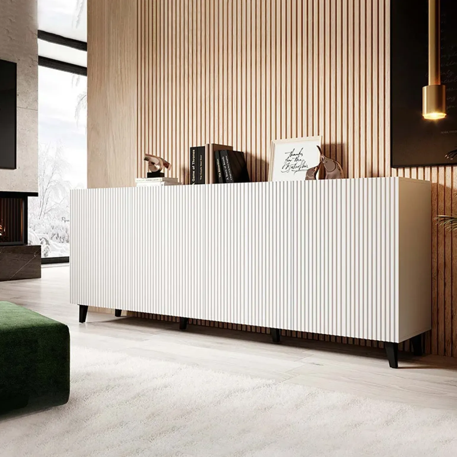 Madia 201x83h cm 4 ante moderna cannettato bianco Essence