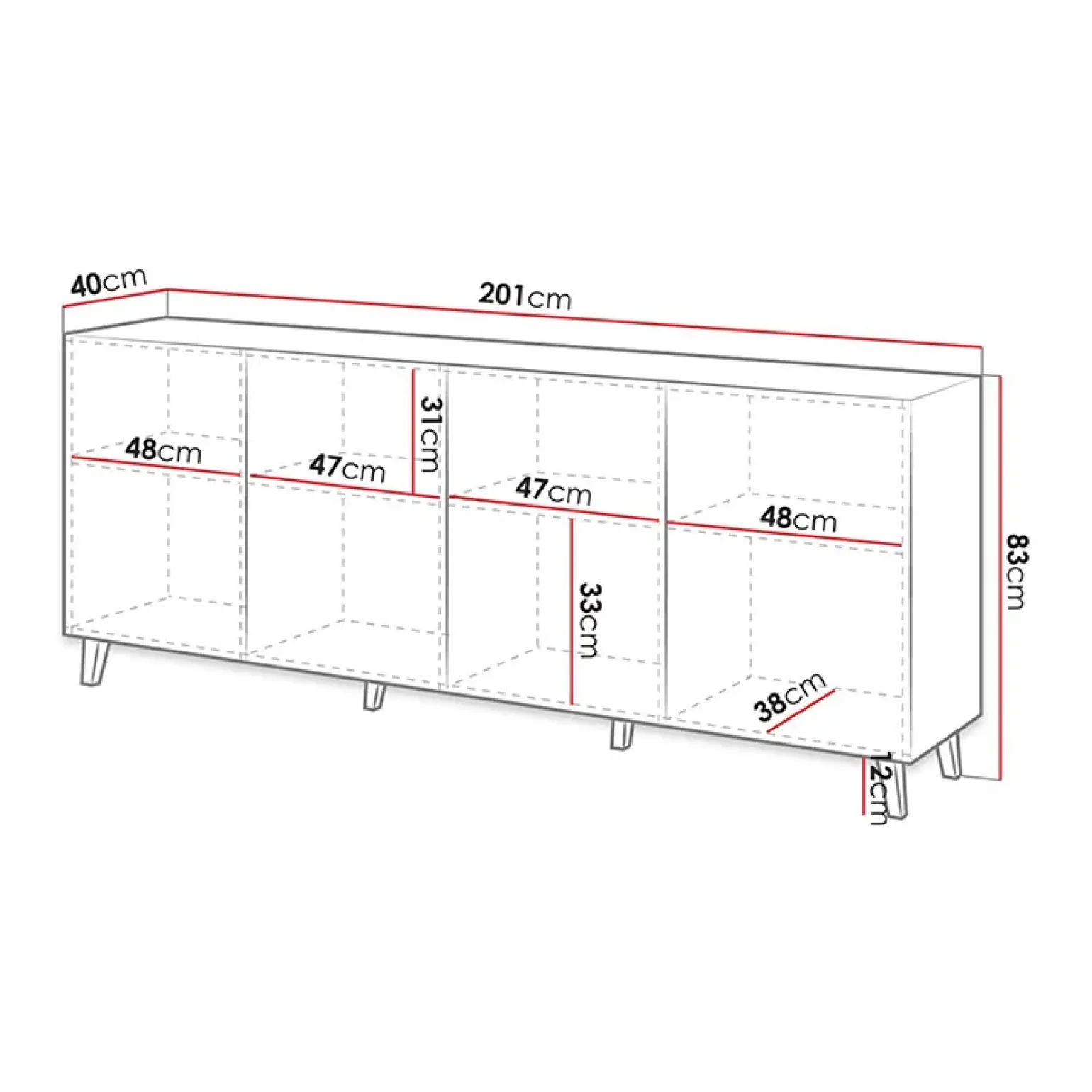 Madia 201x83h cm 4 ante moderna cannettato bianco Essence