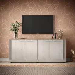 Madia 211x88h cm 4 ante moderna soggiorno rovere bianco frassinato Doria