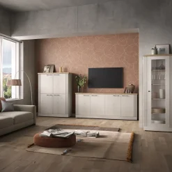 Madia 211x88h cm 4 ante moderna soggiorno rovere bianco frassinato Doria