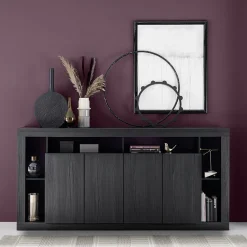 Madia 210x102h cm 4 ante moderna soggiorno nero frassinato Trilogy