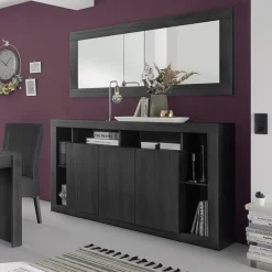 Madia 210x102h cm 4 ante moderna soggiorno nero frassinato Trilogy