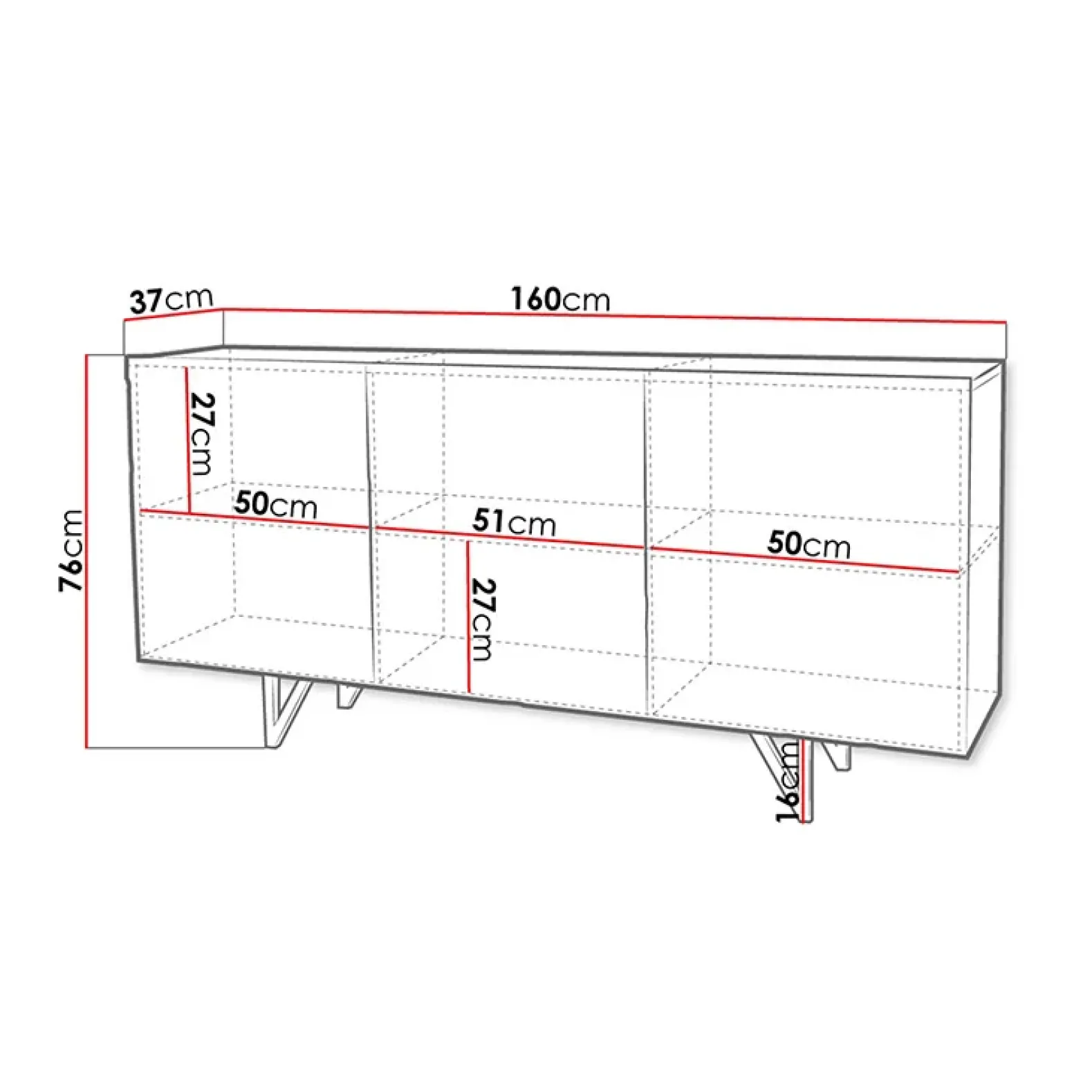 Madia 160x76h cm 3 ante moderna bianco lucido Kalmar
