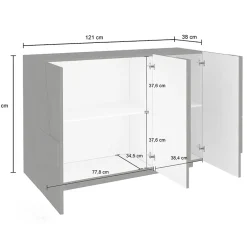 Madia 120x86h cm 3 ante moderna decorate bianco lucido Zenzero