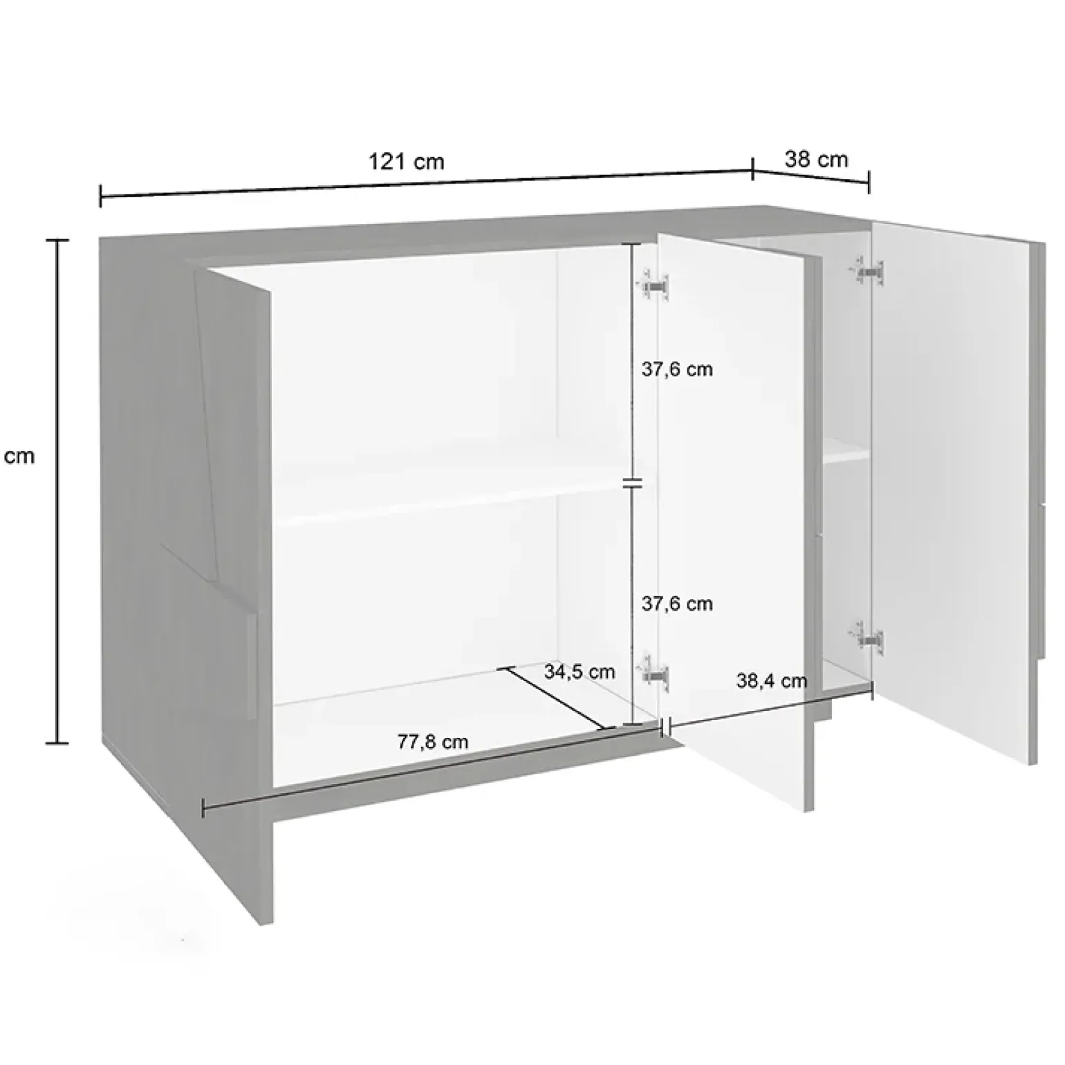 Madia 120x86h cm 3 ante moderna decorate bianco lucido Zenzero