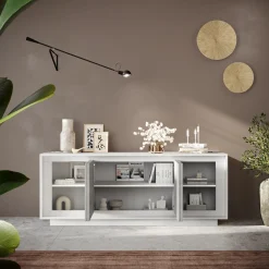 Madia 207x80h cm 4 ante moderna cemento bianco opaco Deluxe