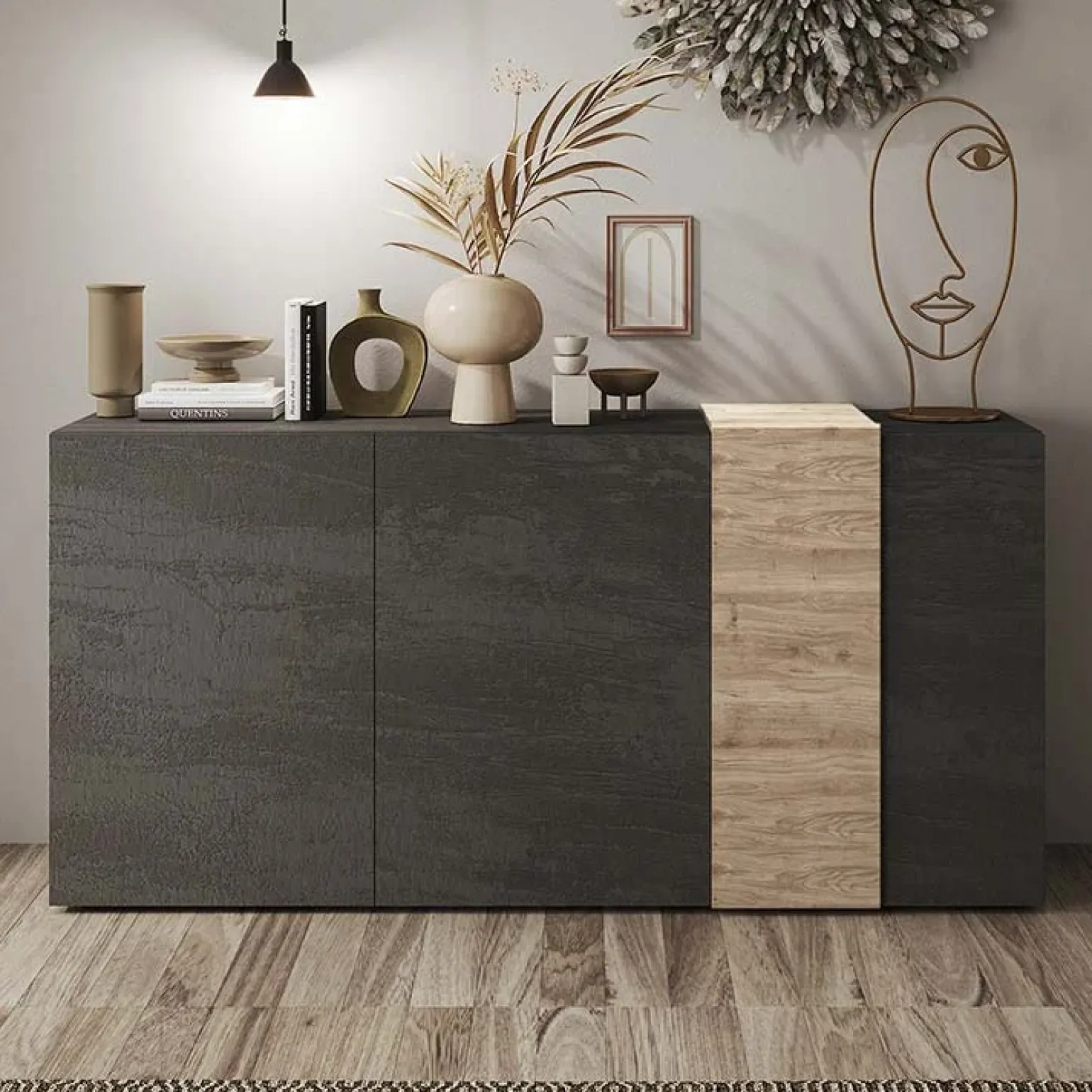 Madia 181x86h cm 3 ante moderna soggiorno titanio rovere Universal