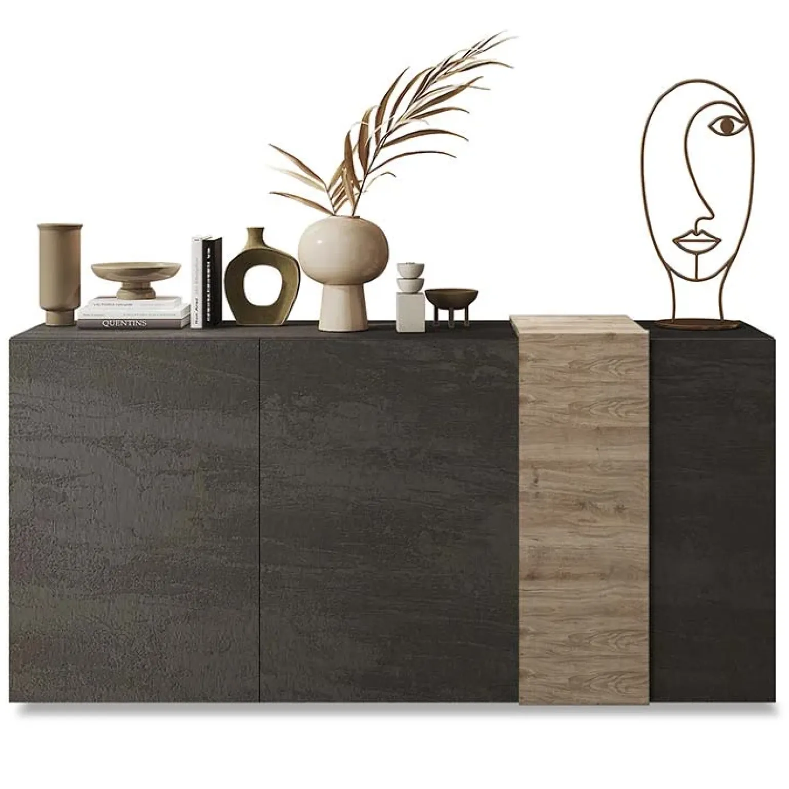 Madia 181x86h cm 3 ante moderna soggiorno titanio rovere Universal