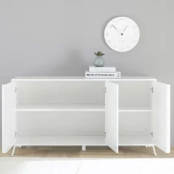 Madia 156x84h cm 3 ante moderna soggiorno bianco lucido Tosca