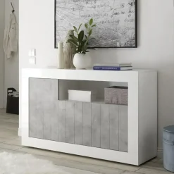 Madia 138x86h cm 3 ante moderna bianco lucido cemento Florena
