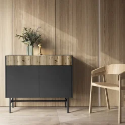 Madia 105x90h cm 2 ante moderna nero rovere cannettato Eterna
