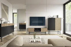 Madia 105x90h cm 2 ante moderna nero rovere cannettato Eterna
