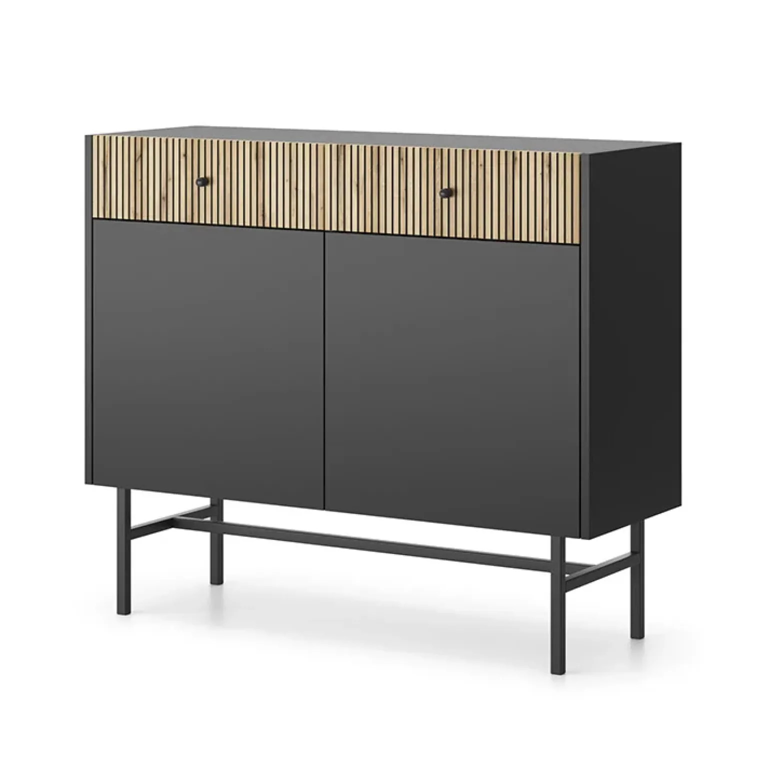 Madia 105x90h cm 2 ante moderna nero rovere cannettato Eterna