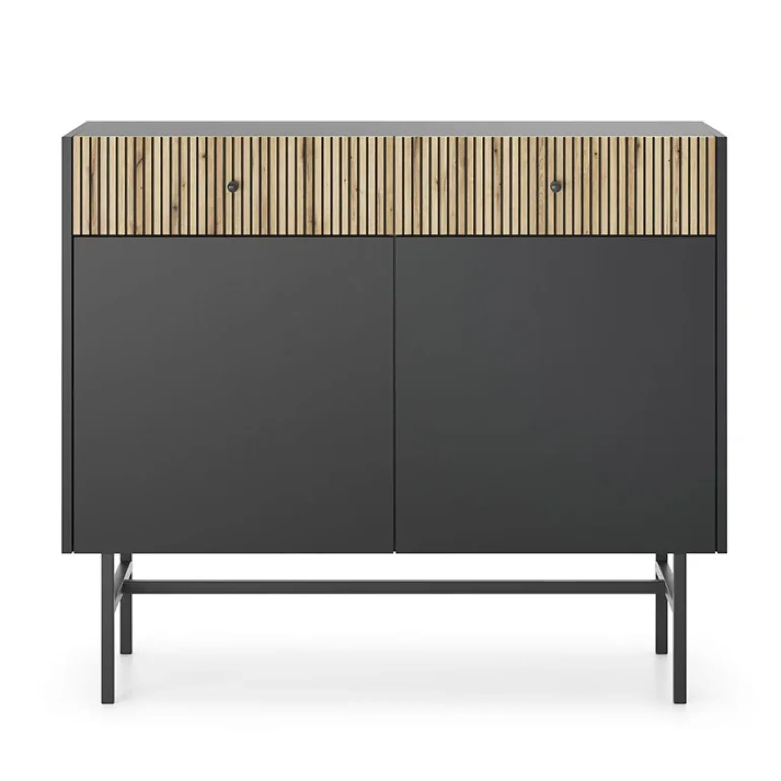Madia 105x90h cm 2 ante moderna nero rovere cannettato Eterna