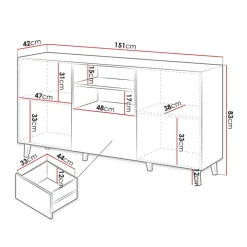 Madia 151x83h cm 3 ante moderna industrial cannettato antracite Essence