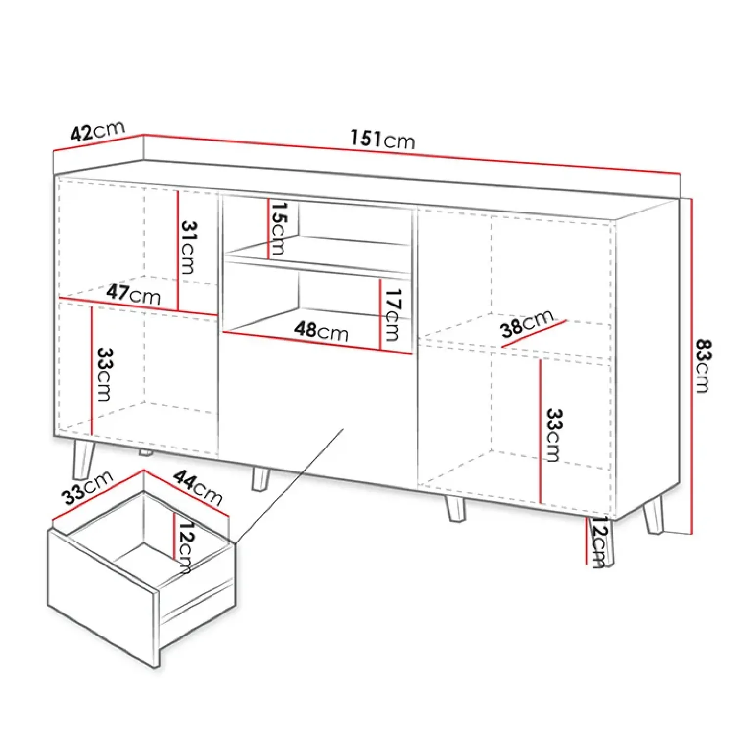 Madia 151x83h cm 3 ante moderna industrial cannettato antracite Essence