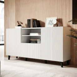 Madia 151x83h cm 3 ante moderna industrial cannettato bianco Essence