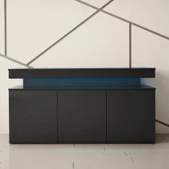 Madia 160x83h cm 3 ante moderna con led nero Lumus
