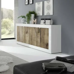 Madia 207x86h cm 4 ante moderna soggiorno bianco lucido pero Eternity