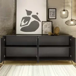 Madia 205x84h cm 4 ante moderna soggiorno nero frassinato Tosca