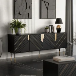 Madia 204x72h cm 4 ante moderna design nero oro Golden