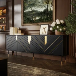 Madia 204x72h cm 4 ante moderna design nero oro Golden