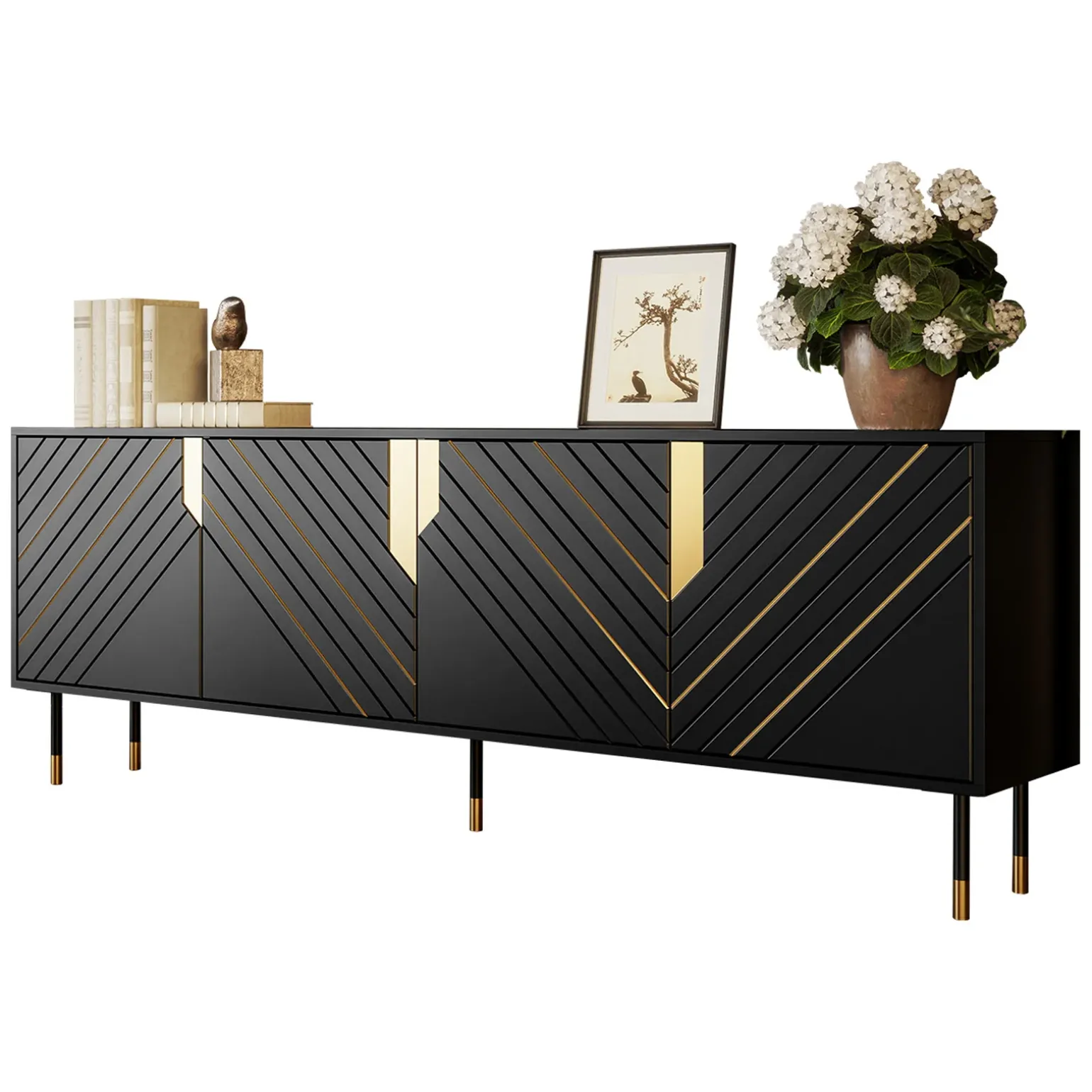Madia 204x72h cm 4 ante moderna design nero oro Golden