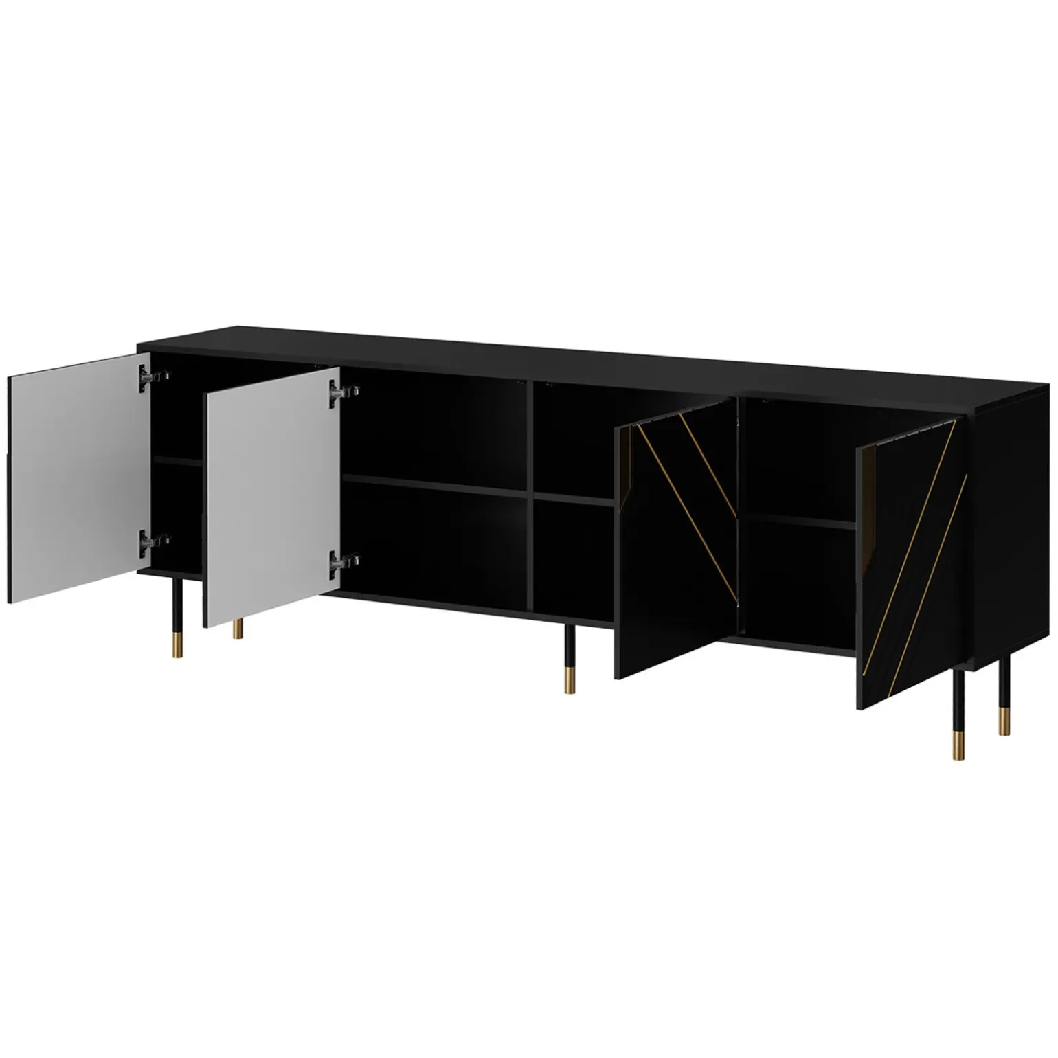 Madia 204x72h cm 4 ante moderna design nero oro Golden