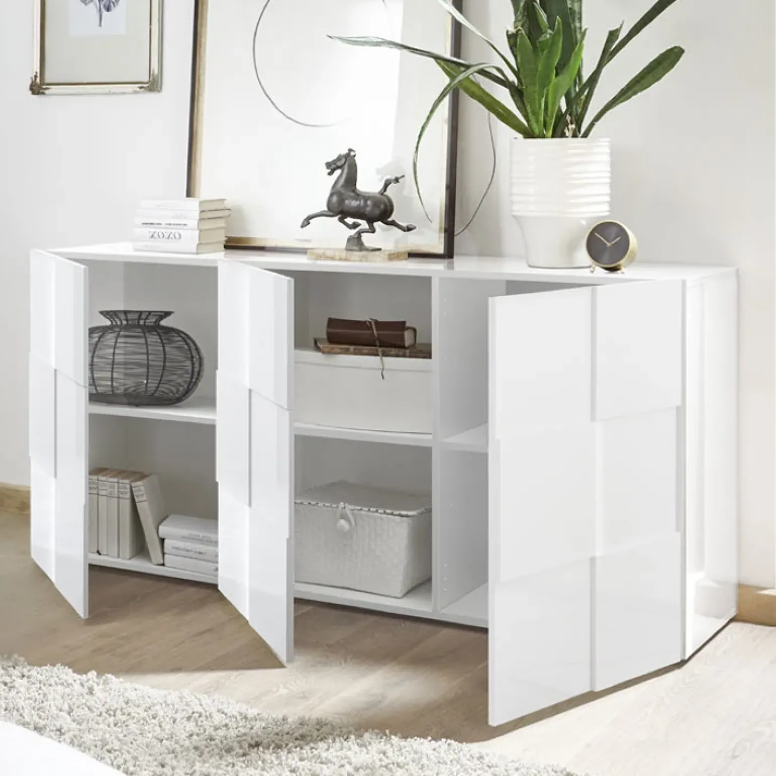 Madia 181x84h cm 3 ante moderna bianco laccato lucido Obsession