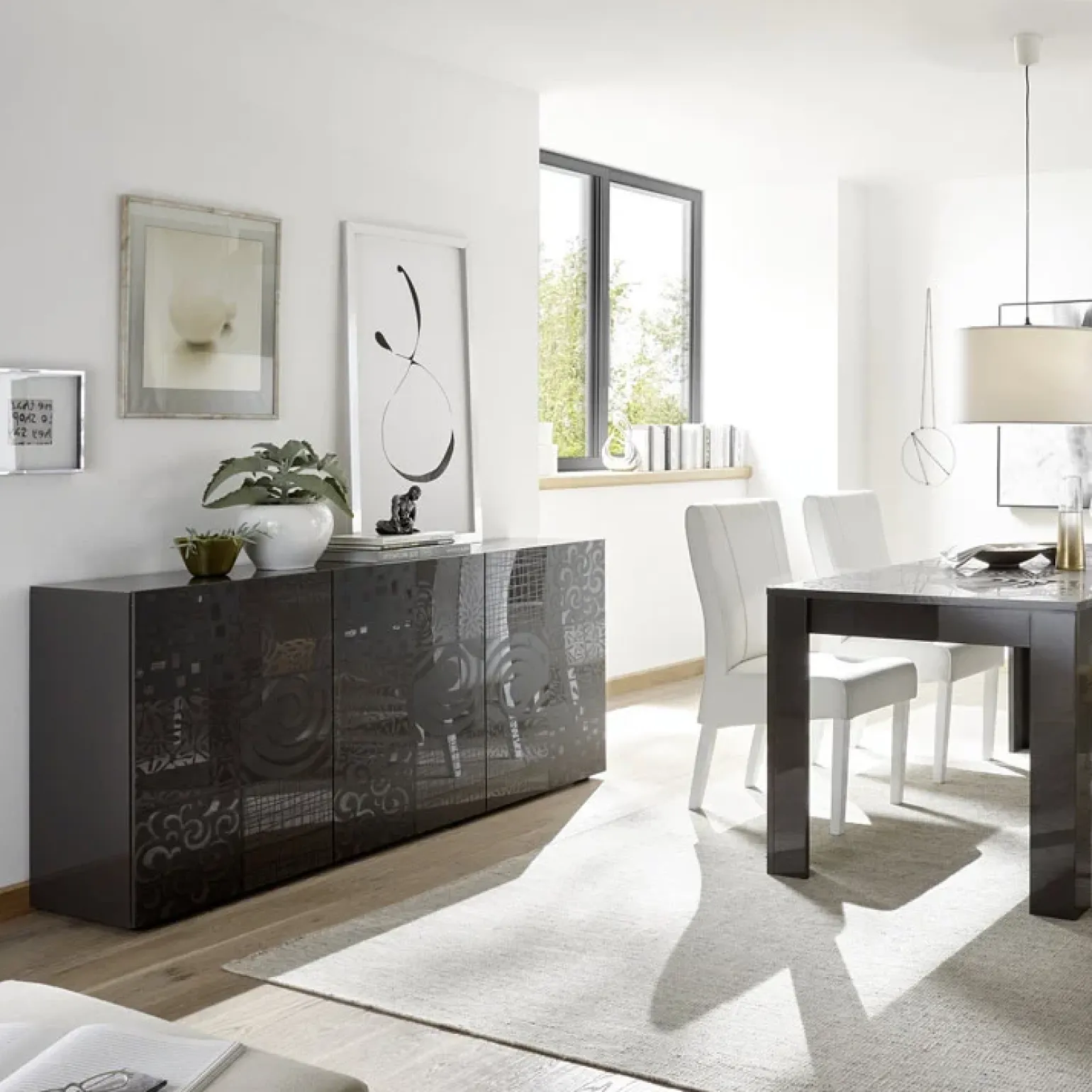Madia 181x84h cm 3 ante moderna soggiorno grigio Paradise