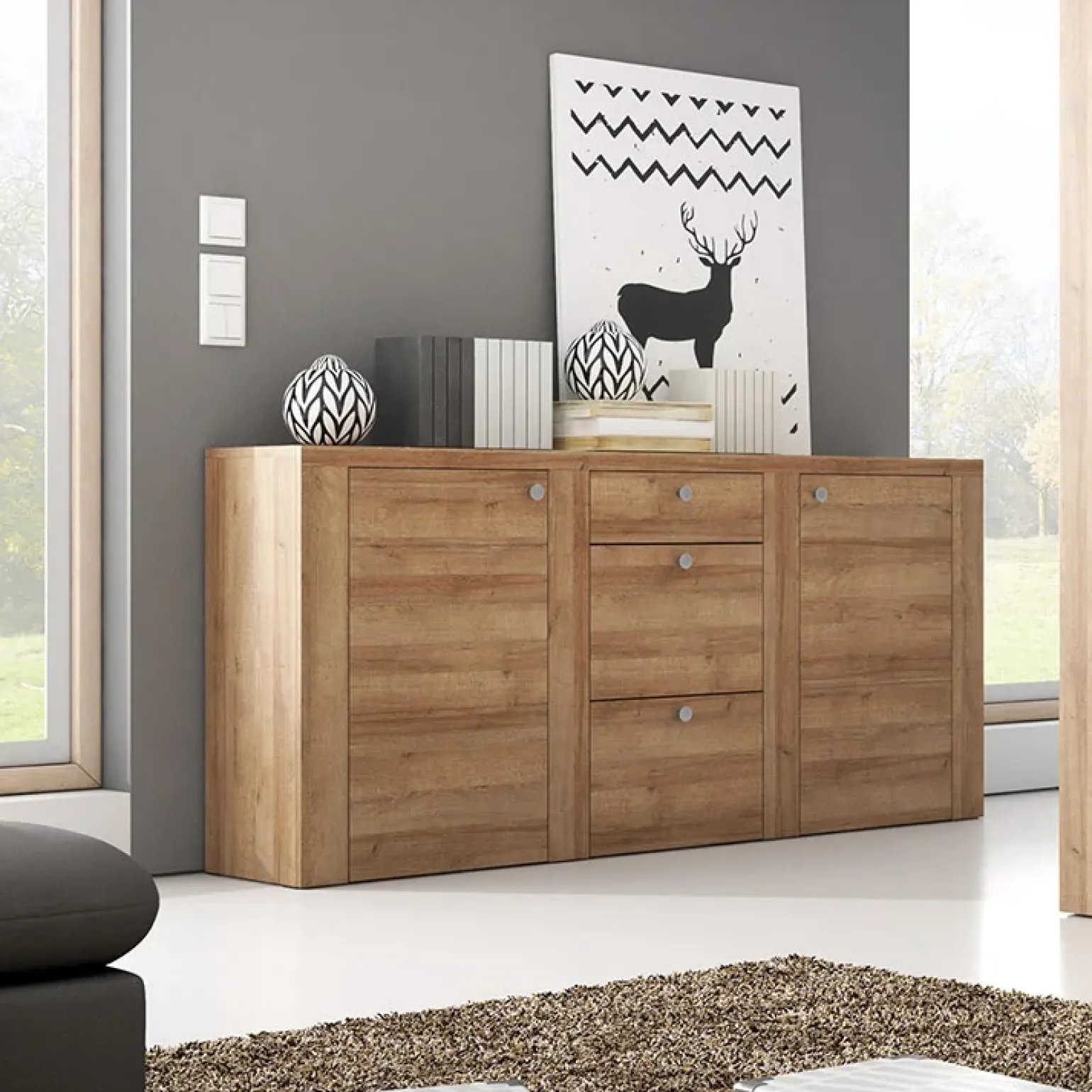 Madia 176x85h cm 2 ante moderna rovere Paloma 2