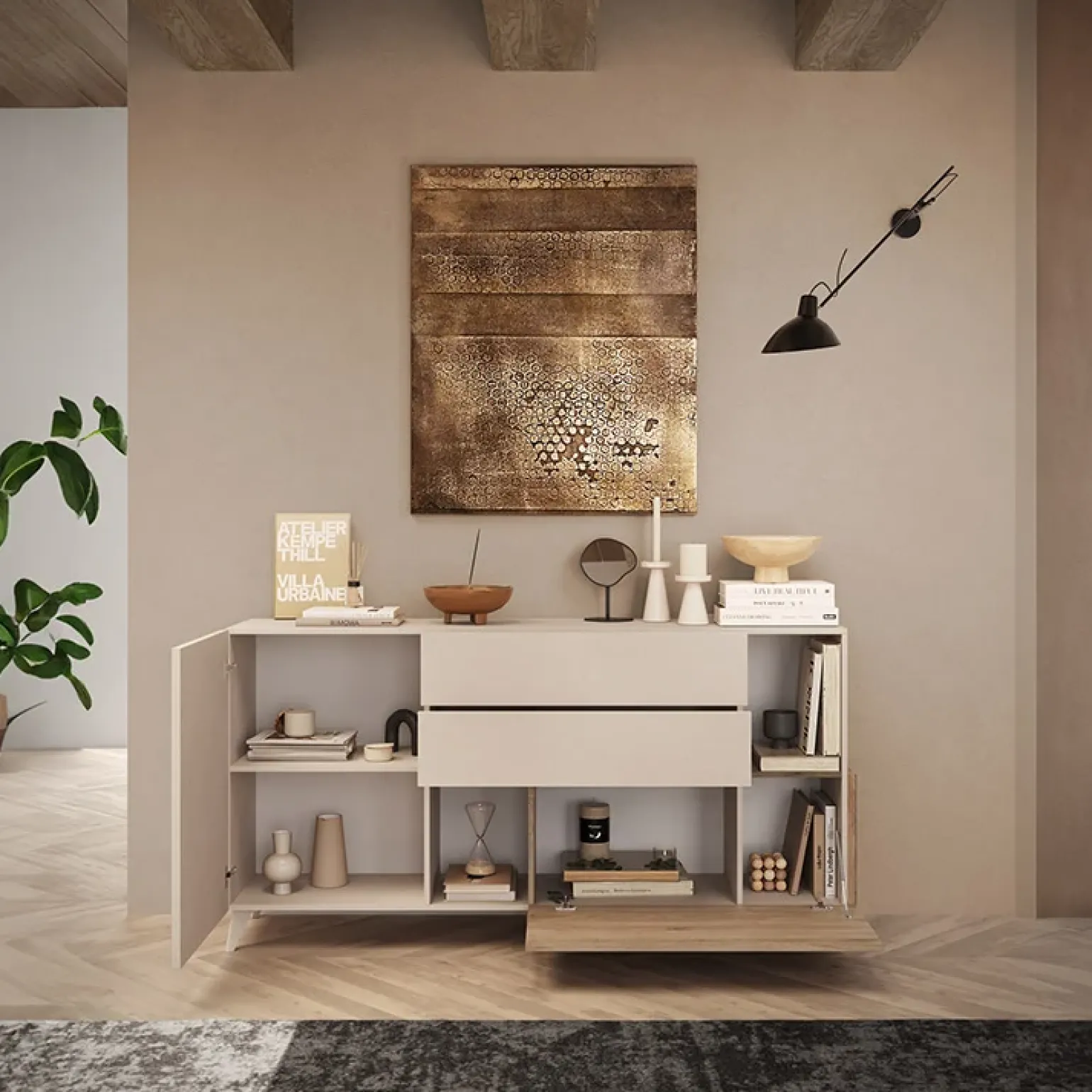 Madia 181x94h cm 2 ante moderna beige rovere chiaro Witty