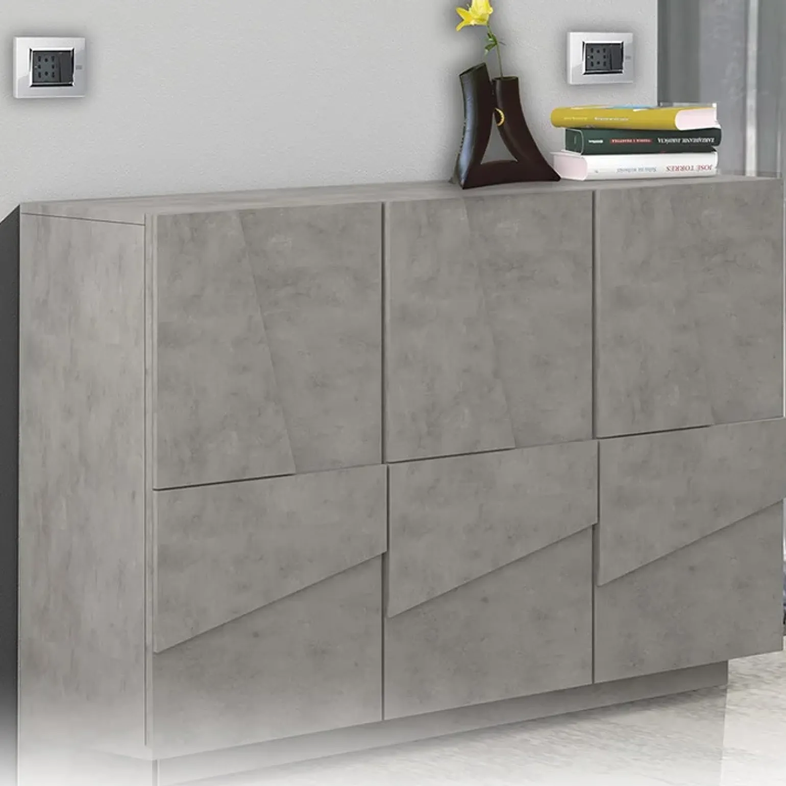 Madia 120x86h cm 3 ante moderna decorate grigio cemento Zenzero