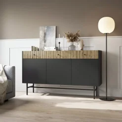 Madia 155x90h cm 3 ante moderna nero rovere cannettato Eterna
