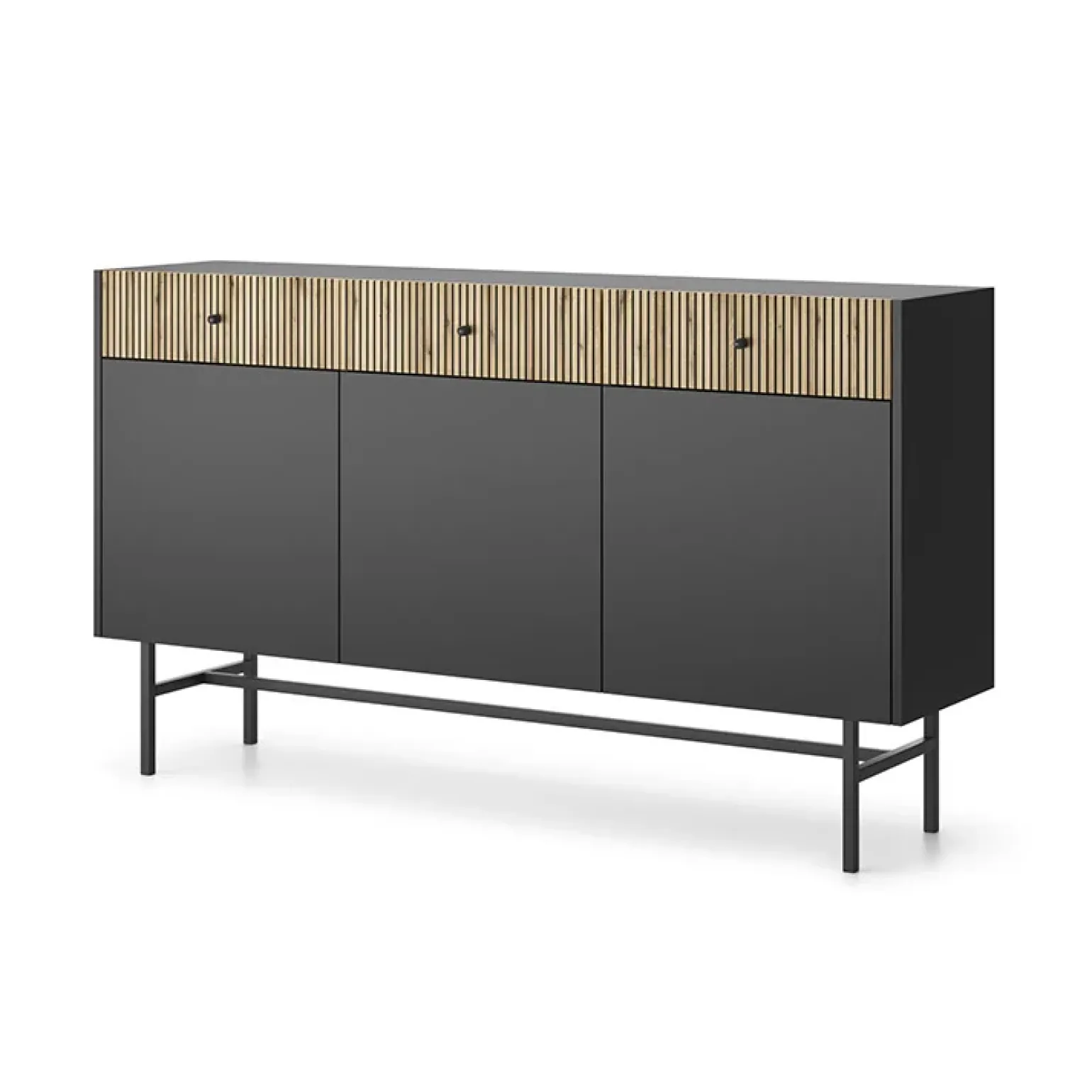 Madia 155x90h cm 3 ante moderna nero rovere cannettato Eterna