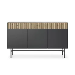Madia 155x90h cm 3 ante moderna nero rovere cannettato Eterna