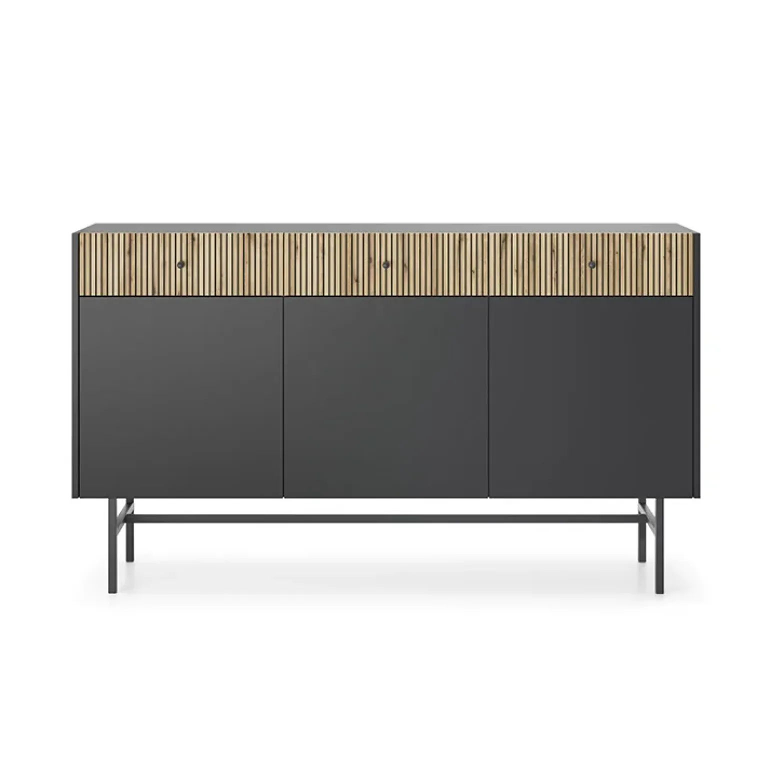 Madia 155x90h cm 3 ante moderna nero rovere cannettato Eterna