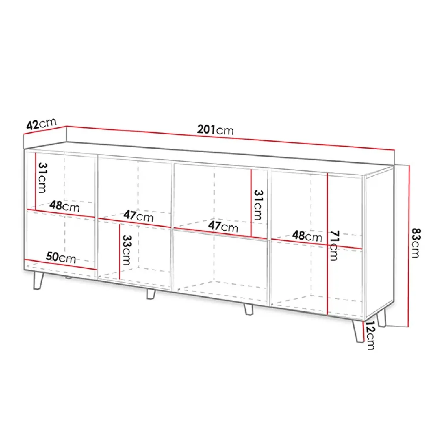 Madia 201x83h cm 4 ante moderna cannettato antracite Essence