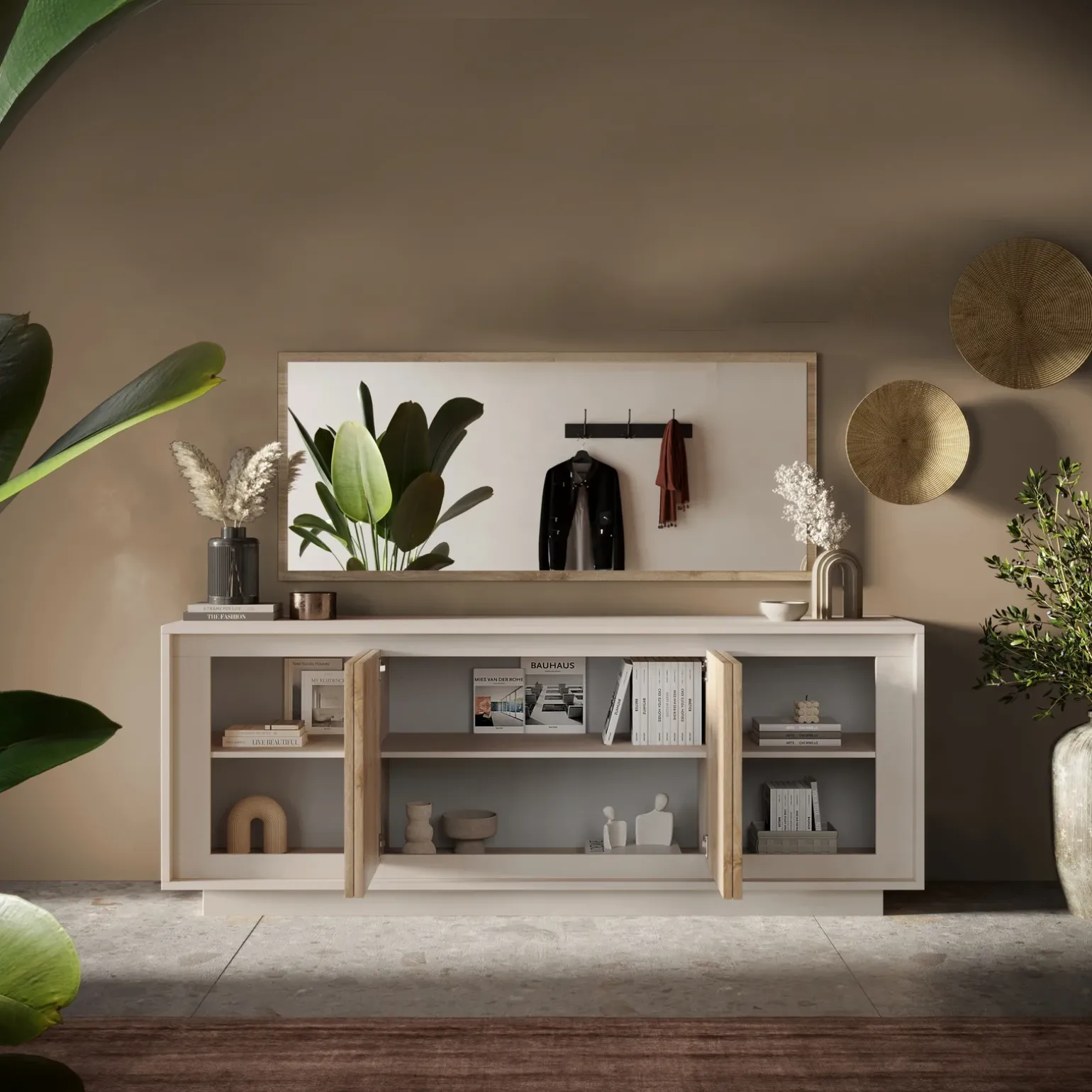 Madia 207x80h cm 4 ante moderna beige rovere chiaro Deluxe