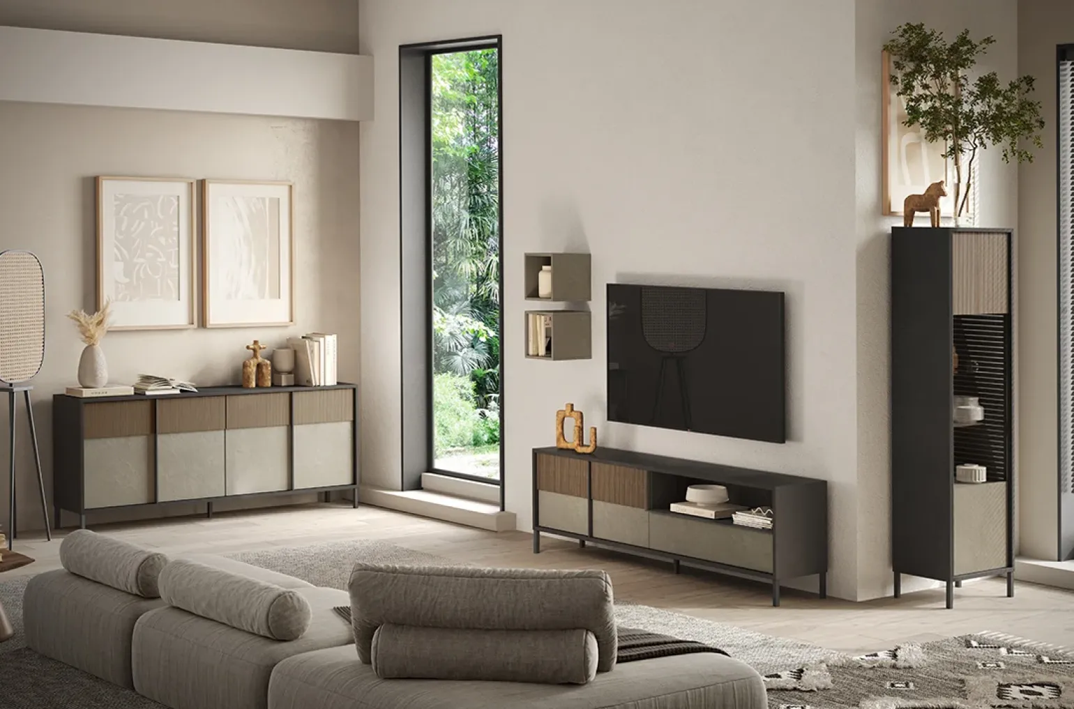 Madia 206x86h cm 4 ante moderna antracite tortora Every
