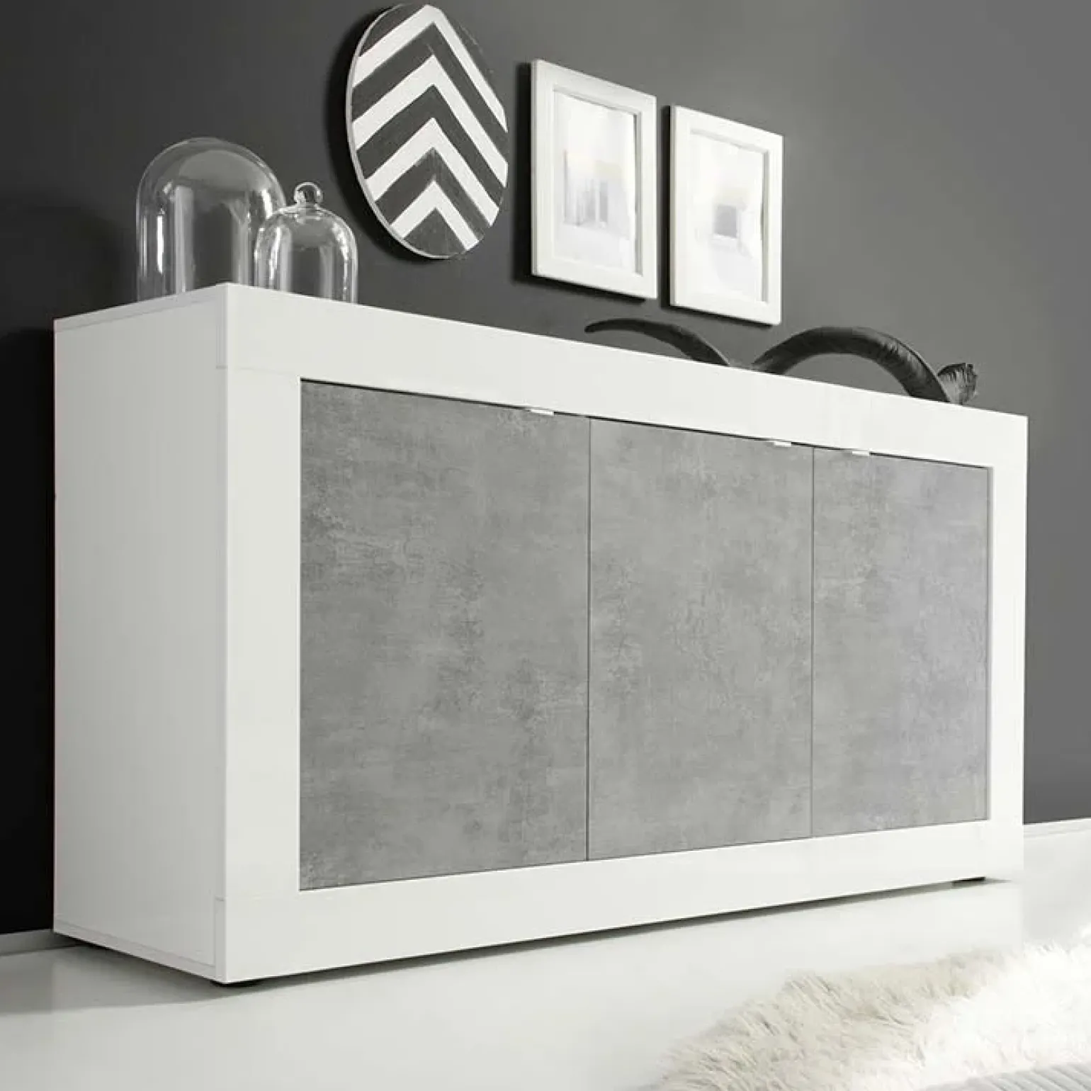 Madia 160x86h cm 3 ante moderna bianco lucido cemento Eternity