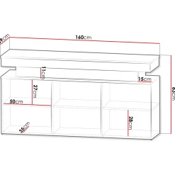 Madia 160x83h cm 3 ante moderna con led bianco Lumus